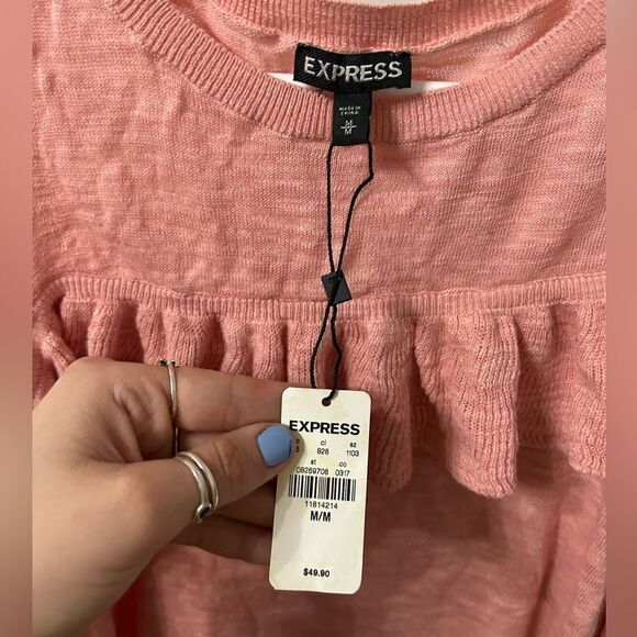 Express Pink Ruffle Cold Shoulder Top - Picture 3 of 5